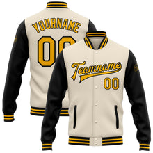 Загрузить изображение в средство просмотра галереи, Custom Cream Gold-Black Bomber Full-Snap Varsity Letterman Two Tone Jacket
