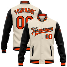 Charger l&#39;image dans la galerie, Custom Cream Orange-Black Bomber Full-Snap Varsity Letterman Two Tone Jacket
