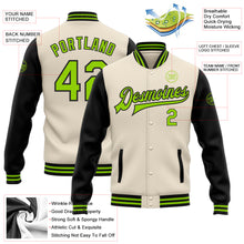 Загрузить изображение в средство просмотра галереи, Custom Cream Neon Green-Black Bomber Full-Snap Varsity Letterman Two Tone Jacket
