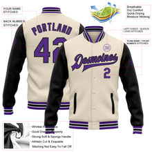 Загрузить изображение в средство просмотра галереи, Custom Cream Purple-Black Bomber Full-Snap Varsity Letterman Two Tone Jacket
