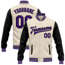 Загрузить изображение в средство просмотра галереи, Custom Cream Purple-Black Bomber Full-Snap Varsity Letterman Two Tone Jacket
