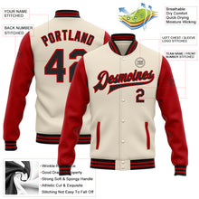 Charger l&#39;image dans la galerie, Custom Cream Black-Red Bomber Full-Snap Varsity Letterman Two Tone Jacket
