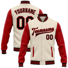 Charger l&#39;image dans la galerie, Custom Cream Black-Red Bomber Full-Snap Varsity Letterman Two Tone Jacket
