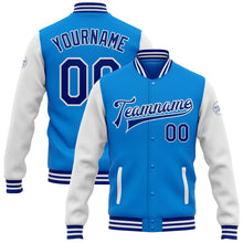 Загрузить изображение в средство просмотра галереи, Custom Powder Blue Royal-White Bomber Full-Snap Varsity Letterman Two Tone Jacket
