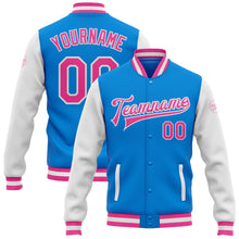 Load image into Gallery viewer, Custom Powder Blue Pink-White Bomber Full-Snap Varsity Letterman Two Tone Jacket
