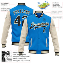 Load image into Gallery viewer, Custom Powder Blue Black-Cream Bomber Full-Snap Varsity Letterman Two Tone Jacket
