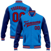 Load image into Gallery viewer, Custom Powder Blue Red-Royal Bomber Full-Snap Varsity Letterman Two Tone Jacket
