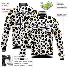 Load image into Gallery viewer, Custom White Black Leopard Print 3D Pattern Design Bomber Full-Snap Varsity Letterman Jacket
