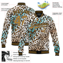 Load image into Gallery viewer, Custom White Black-Old Gold Leopard Print 3D Pattern Design Bomber Full-Snap Varsity Letterman Jacket
