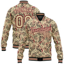 Load image into Gallery viewer, Custom City Cream Crimson-Black Animal Print 3D Pattern Design Bomber Full-Snap Varsity Letterman Jacket
