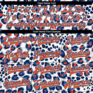 Custom White Orange-Royal Leopard Print 3D Pattern Design Bomber Full-Snap Varsity Letterman Jacket