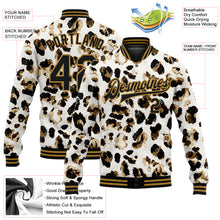 Laden Sie das Bild in den Galerie-Viewer, Custom White Black-Old Gold Leopard Print 3D Pattern Design Bomber Full-Snap Varsity Letterman Jacket
