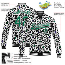 Charger l&#39;image dans la galerie, Custom White Kelly Green-Black Bright Leopard Print 3D Pattern Design Bomber Full-Snap Varsity Letterman Jacket
