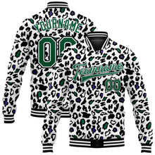 Charger l&#39;image dans la galerie, Custom White Kelly Green-Black Bright Leopard Print 3D Pattern Design Bomber Full-Snap Varsity Letterman Jacket
