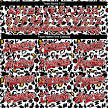 Laden Sie das Bild in den Galerie-Viewer, Custom White Red-Black Bright Leopard Print 3D Pattern Design Bomber Full-Snap Varsity Letterman Jacket
