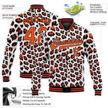 Load image into Gallery viewer, Custom White Orange-Black Leopard Print 3D Pattern Design Bomber Full-Snap Varsity Letterman Jacket
