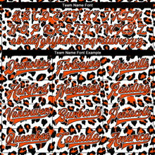 Load image into Gallery viewer, Custom White Orange-Black Leopard Print 3D Pattern Design Bomber Full-Snap Varsity Letterman Jacket
