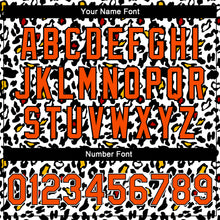 Load image into Gallery viewer, Custom White Orange-Black Leopard Print 3D Pattern Design Bomber Full-Snap Varsity Letterman Jacket
