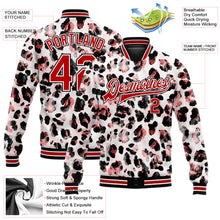 Load image into Gallery viewer, Custom White Red-Black Leopard Print 3D Pattern Design Bomber Full-Snap Varsity Letterman Jacket
