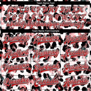 Custom White Red-Black Leopard Print 3D Pattern Design Bomber Full-Snap Varsity Letterman Jacket