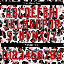 Load image into Gallery viewer, Custom White Red-Black Leopard Print 3D Pattern Design Bomber Full-Snap Varsity Letterman Jacket
