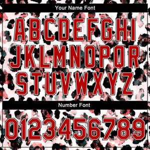 Custom White Red-Black Leopard Print 3D Pattern Design Bomber Full-Snap Varsity Letterman Jacket