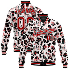 Load image into Gallery viewer, Custom White Red-Black Leopard Print 3D Pattern Design Bomber Full-Snap Varsity Letterman Jacket
