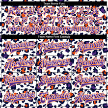 Load image into Gallery viewer, Custom White Purple-Orange Leopard Print 3D Pattern Design Bomber Full-Snap Varsity Letterman Jacket
