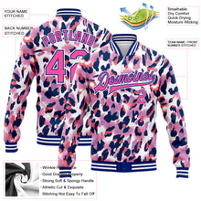 Загрузить изображение в средство просмотра галереи, Custom White Pink-Royal Leopard Print 3D Pattern Design Bomber Full-Snap Varsity Letterman Jacket
