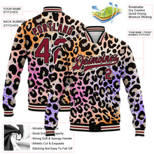 Load image into Gallery viewer, Custom City Cream Crimson-Black Leopard Print 3D Pattern Design Bomber Full-Snap Varsity Letterman Jacket
