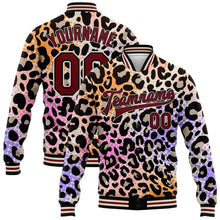 Load image into Gallery viewer, Custom City Cream Crimson-Black Leopard Print 3D Pattern Design Bomber Full-Snap Varsity Letterman Jacket
