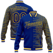 Charger l&#39;image dans la galerie, Custom Royal Yellow Halftone 3D Pattern Design Bomber Full-Snap Varsity Letterman Jacket
