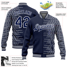 Load image into Gallery viewer, Custom Navy White Halftone 3D Pattern Design Bomber Full-Snap Varsity Letterman Jacket
