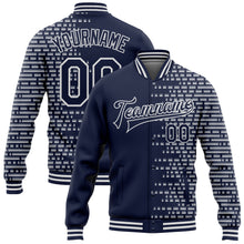 Load image into Gallery viewer, Custom Navy White Halftone 3D Pattern Design Bomber Full-Snap Varsity Letterman Jacket
