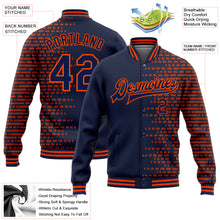 Charger l&#39;image dans la galerie, Custom Navy Orange Halftone 3D Pattern Design Bomber Full-Snap Varsity Letterman Jacket
