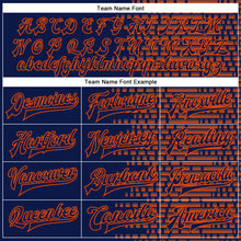 Charger l&#39;image dans la galerie, Custom Navy Orange Halftone 3D Pattern Design Bomber Full-Snap Varsity Letterman Jacket
