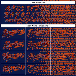 Custom Navy Orange Halftone 3D Pattern Design Bomber Full-Snap Varsity Letterman Jacket