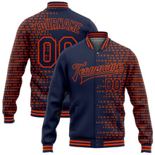 Charger l&#39;image dans la galerie, Custom Navy Orange Halftone 3D Pattern Design Bomber Full-Snap Varsity Letterman Jacket
