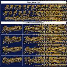 Load image into Gallery viewer, Custom Navy Gold Halftone 3D Pattern Design Bomber Full-Snap Varsity Letterman Jacket
