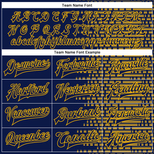 Custom Navy Gold Halftone 3D Pattern Design Bomber Full-Snap Varsity Letterman Jacket