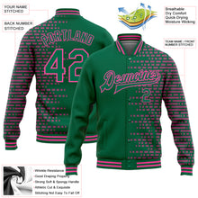 Load image into Gallery viewer, Custom Kelly Green Pink Halftone 3D Pattern Design Bomber Full-Snap Varsity Letterman Jacket
