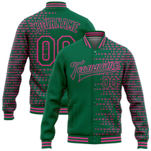 Load image into Gallery viewer, Custom Kelly Green Pink Halftone 3D Pattern Design Bomber Full-Snap Varsity Letterman Jacket
