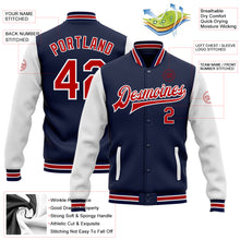 Load image into Gallery viewer, Custom Navy Red-White Bomber Full-Snap Varsity Letterman Two Tone Jacket
