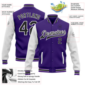 Custom Purple Black-White Bomber Full-Snap Varsity Letterman Two Tone Jacket