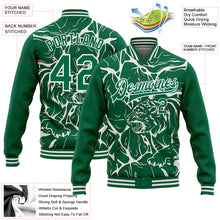 Load image into Gallery viewer, Custom Kelly Green White Abstract Network And Tiger 3D Pattern Design Bomber Full-Snap Varsity Letterman Jacket
