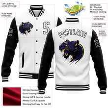 Load image into Gallery viewer, Custom White Black 3D Pattern Design Bomber Full-Snap Varsity Letterman Jacket
