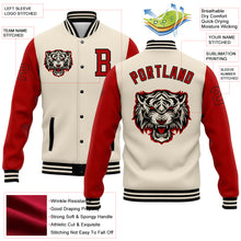 Load image into Gallery viewer, Custom Cream Red-Black 3D Pattern Design Bomber Full-Snap Varsity Letterman Jacket
