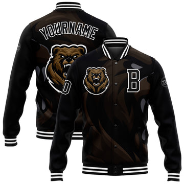 Custom Black White 3D Pattern Design Bomber Full-Snap Varsity Letterman Jacket