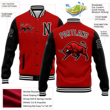 Load image into Gallery viewer, Custom Red Black-White 3D Pattern Design Bomber Full-Snap Varsity Letterman Jacket
