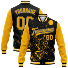 Load image into Gallery viewer, Custom Black Gold-White Wolf 3D Pattern Design Bomber Full-Snap Varsity Letterman Jacket
